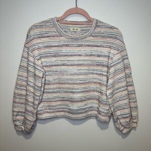madewell rainbow striped bubble sleeve cropped shirt size small